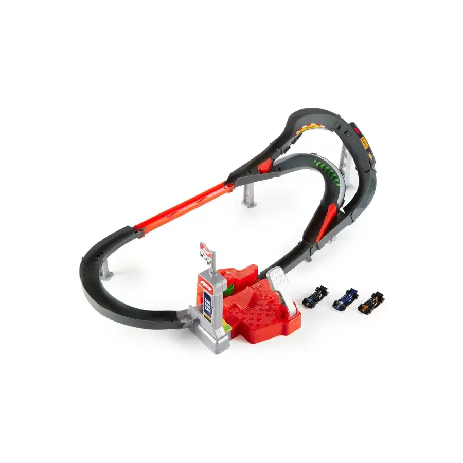 Hot Wheels JDY15 - Pista Racing Formula 1 Circuito Sprint con 3 Macchinine Die Cast 1:64