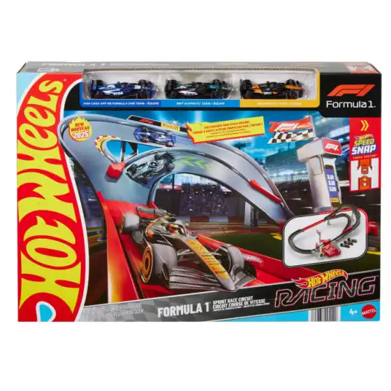 Hot Wheels JDY15 - Pista Racing Formula 1 Circuito Sprint con 3 Macchinine Die Cast 1:64