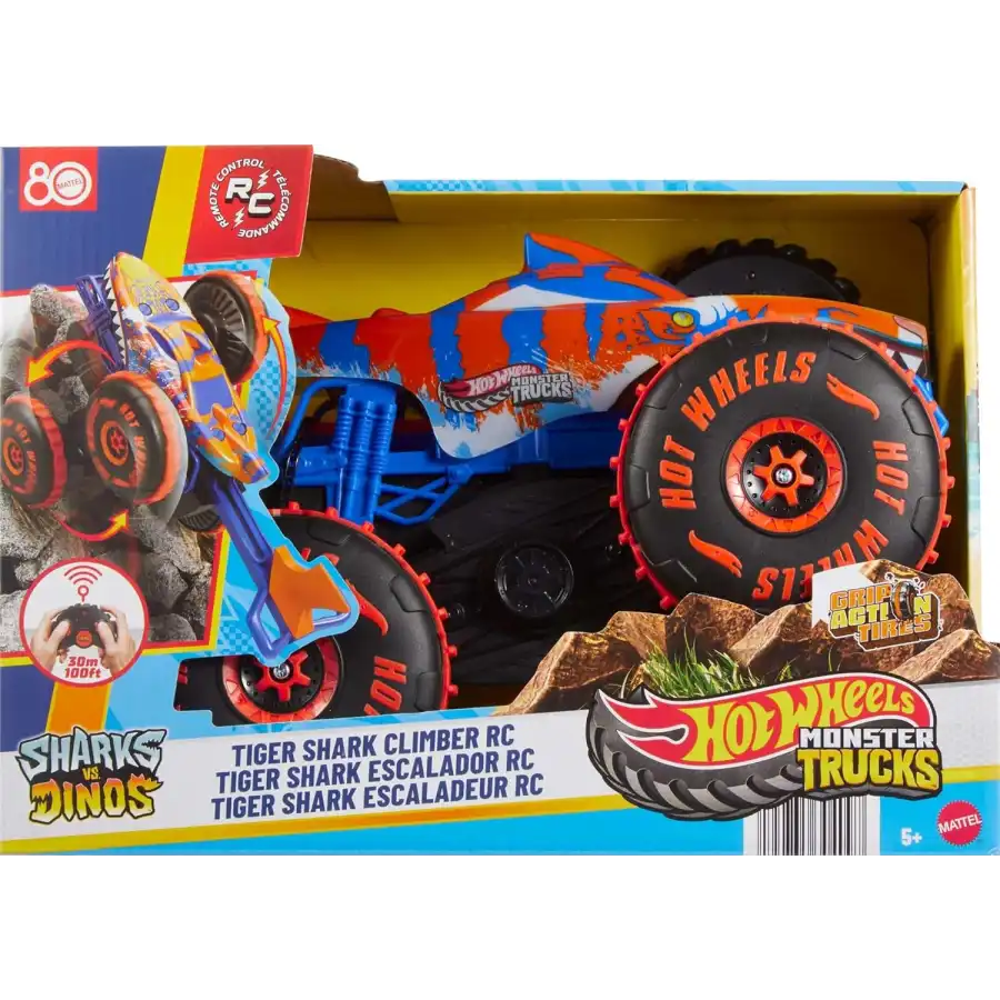 Hot Wheels JFR39 - Tiger Shark Super Scalatore RC, Veicolo Radiocomandato Monster Truck
