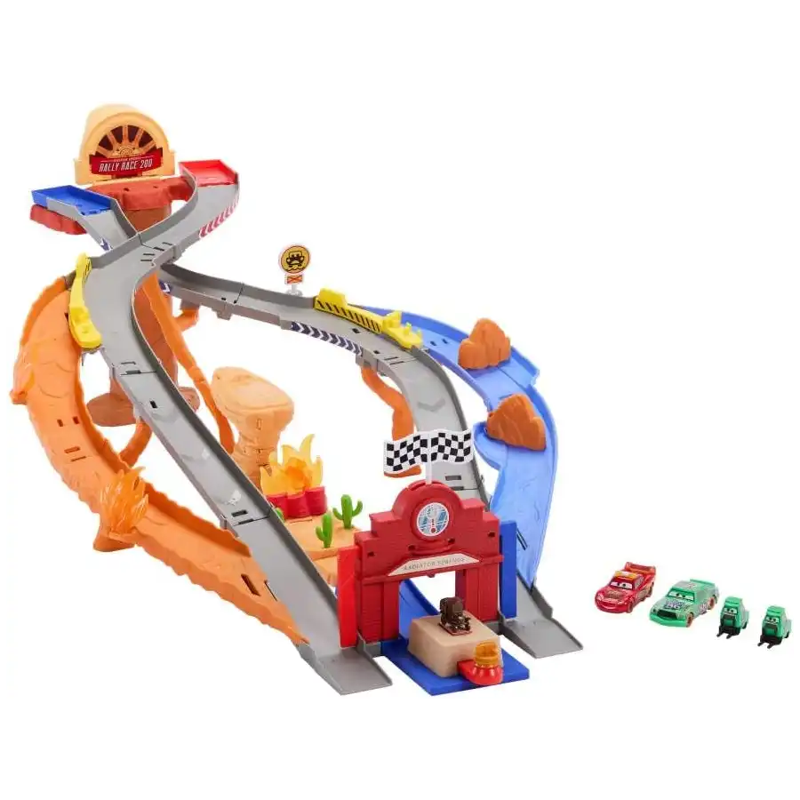 Cars JFL57 - Sfreccia e Soccorri Circuito per Soccorso Stradale con 2 Veicoli, Saetta McQueen e Chicks Hicks