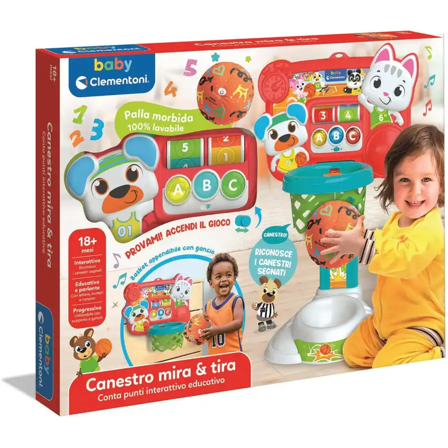 Clementoni 17546 - Canestro Mira e Tira, Canestro con Conta Punti Interattivo