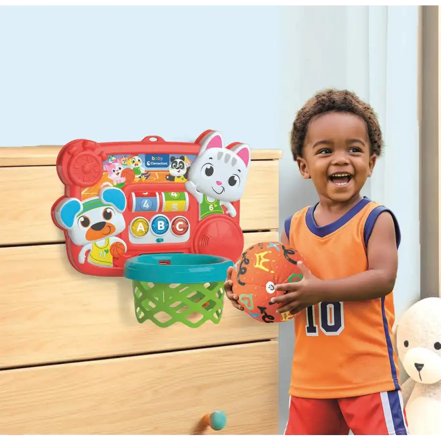 Clementoni 17546 - Canestro Mira e Tira, Canestro con Conta Punti Interattivo