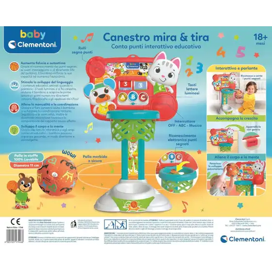 Clementoni 17546 - Canestro Mira e Tira, Canestro con Conta Punti Interattivo