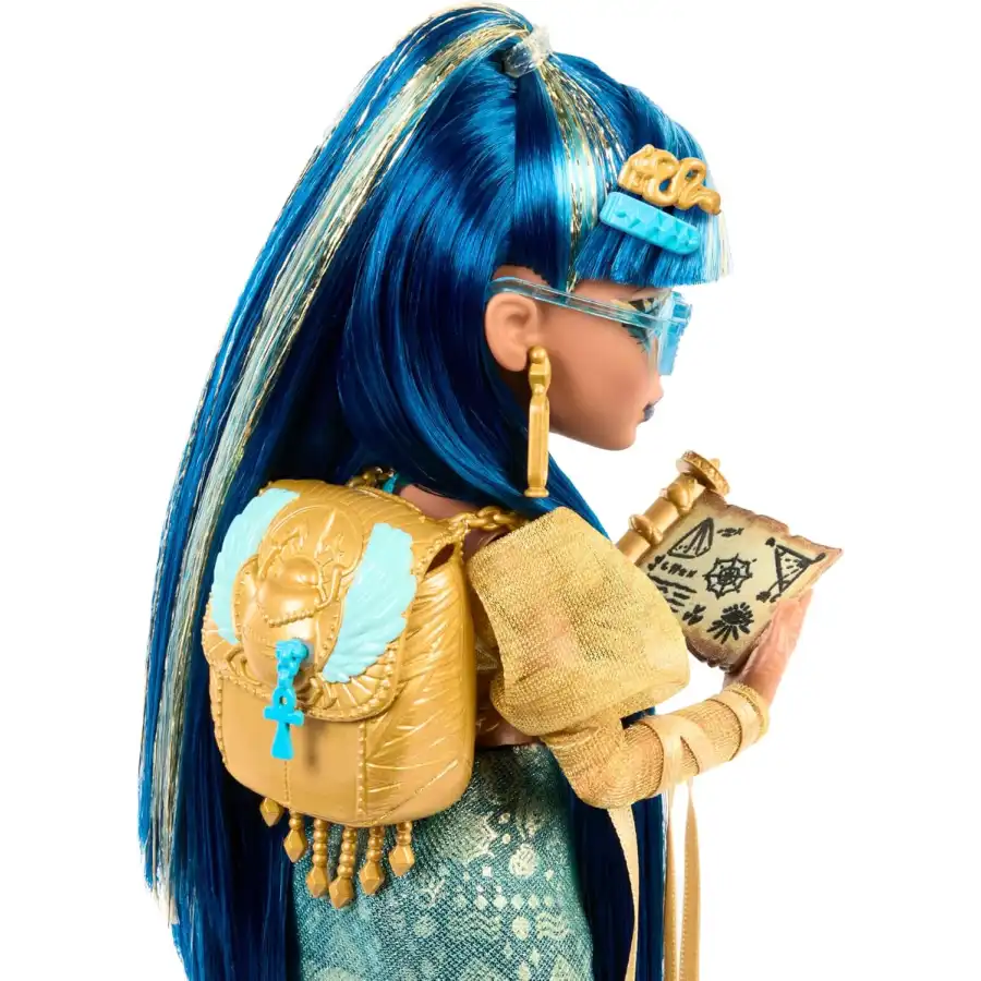 Monster High - Cleo De Nile , bambola con Camicetta Dorata e Gonna a Strati,Cucciolo di Cobra Hissette HXH74