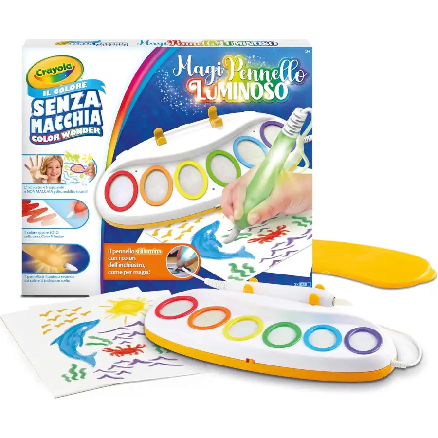 Crayola Color Wonder MagiPennello Luminoso, Magic Light Brush, Set Pittura Senza Macchia - Versione Italiana