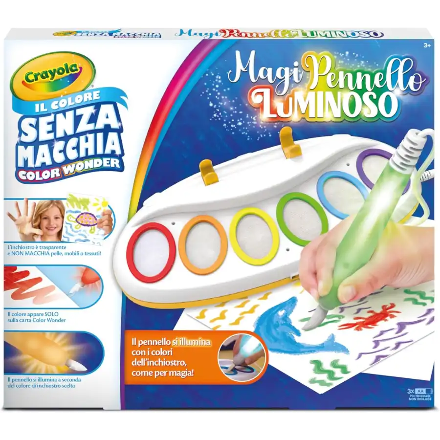 Crayola Color Wonder MagiPennello Luminoso, Magic Light Brush, Set Pittura Senza Macchia - Versione Italiana