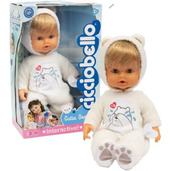 Cicciobello - Cutie Bear Bambola Interattiva Con Funzione Pianto E Tutina Bianca Ad Orsetto