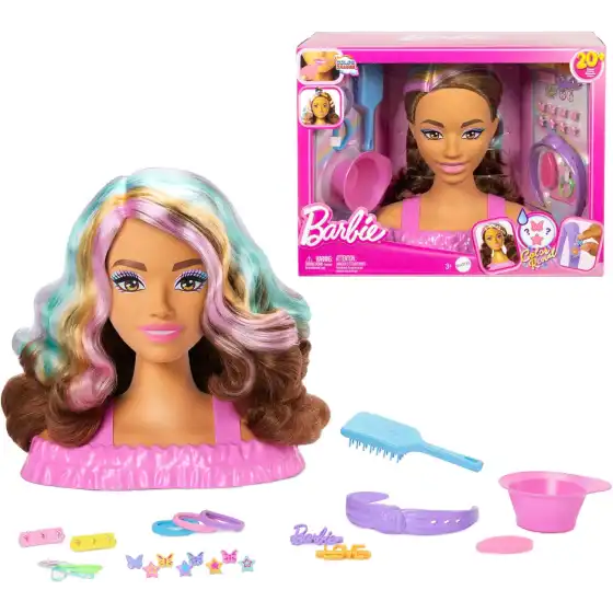 Barbie - Styling Head Deluxe, Testa da Pettinare, Barbie Castana con 20 Accessori JFG82