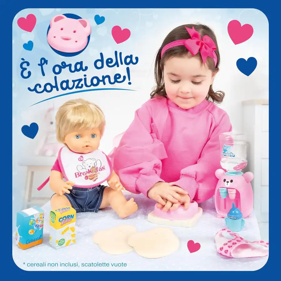 Cicciobello - Breakfast & Pee, Bambola Alta 30 Cm, Beve Dal Bicchiere e Fa Pipì