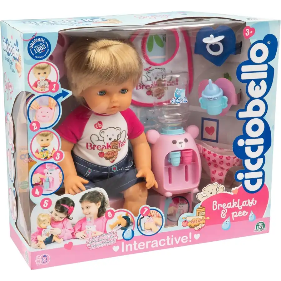 Cicciobello - Breakfast & Pee, Bambola Alta 30 Cm, Beve Dal Bicchiere e Fa Pipì